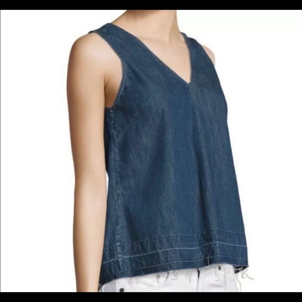 Rag and bone light chambray denim with unfinished hem split back tankWas $138